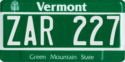 VT license plate ZAR227