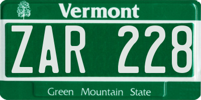 VT license plate ZAR228