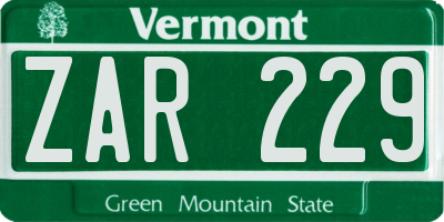 VT license plate ZAR229