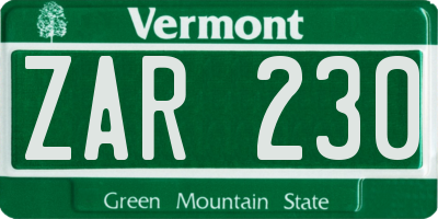 VT license plate ZAR230
