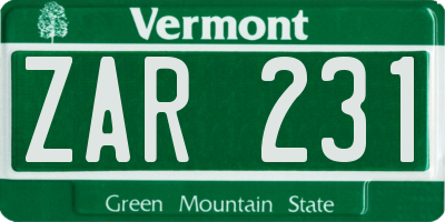VT license plate ZAR231