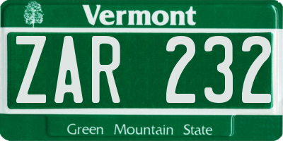 VT license plate ZAR232