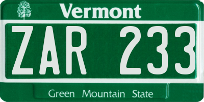 VT license plate ZAR233