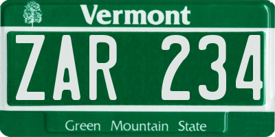 VT license plate ZAR234