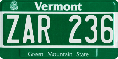 VT license plate ZAR236