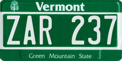 VT license plate ZAR237