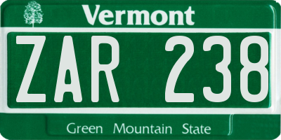VT license plate ZAR238