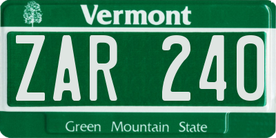 VT license plate ZAR240
