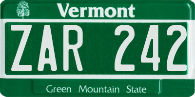VT license plate ZAR242