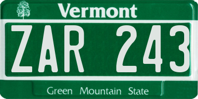 VT license plate ZAR243