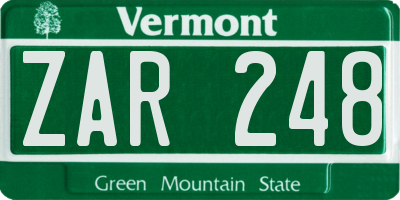 VT license plate ZAR248