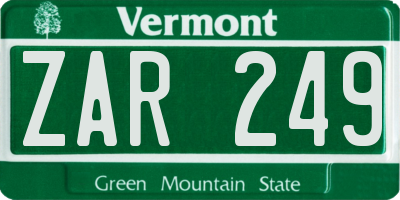 VT license plate ZAR249