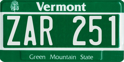 VT license plate ZAR251
