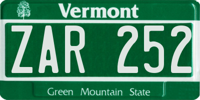 VT license plate ZAR252