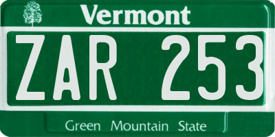 VT license plate ZAR253