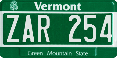 VT license plate ZAR254