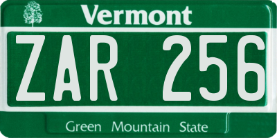 VT license plate ZAR256