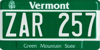VT license plate ZAR257