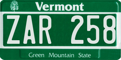 VT license plate ZAR258