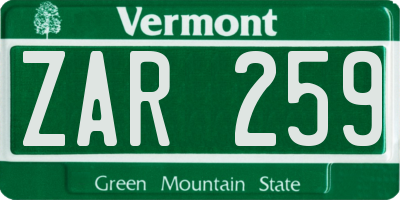 VT license plate ZAR259