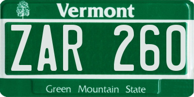 VT license plate ZAR260