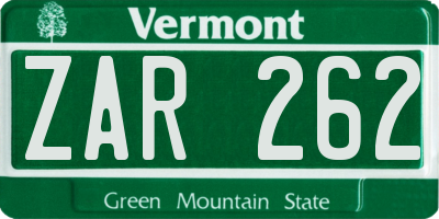 VT license plate ZAR262