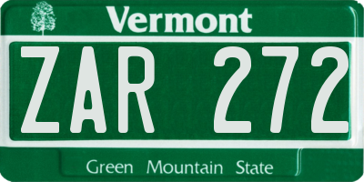 VT license plate ZAR272
