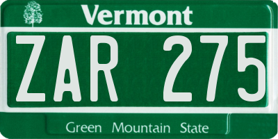 VT license plate ZAR275