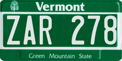 VT license plate ZAR278