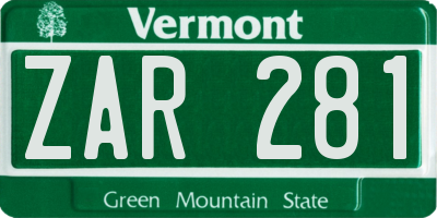 VT license plate ZAR281