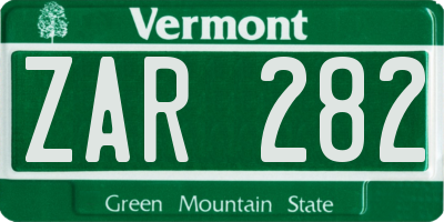 VT license plate ZAR282