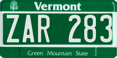 VT license plate ZAR283