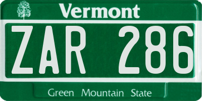 VT license plate ZAR286