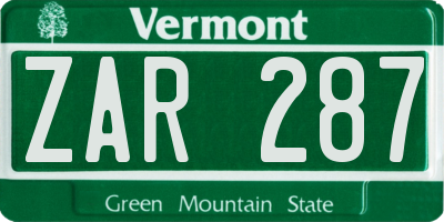 VT license plate ZAR287