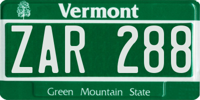 VT license plate ZAR288