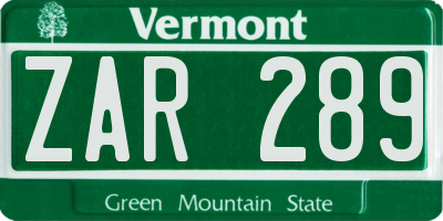 VT license plate ZAR289