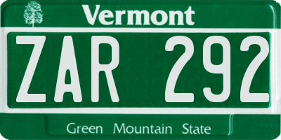 VT license plate ZAR292