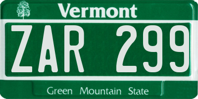 VT license plate ZAR299