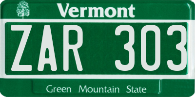 VT license plate ZAR303