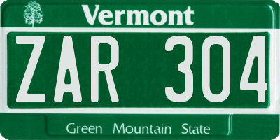 VT license plate ZAR304