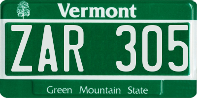 VT license plate ZAR305