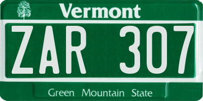 VT license plate ZAR307