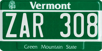 VT license plate ZAR308