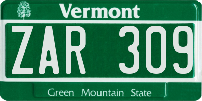VT license plate ZAR309