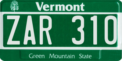 VT license plate ZAR310