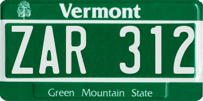 VT license plate ZAR312