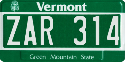VT license plate ZAR314