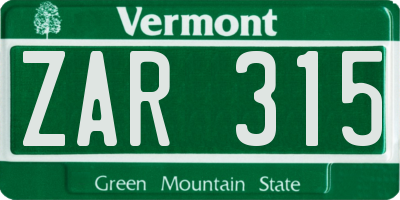 VT license plate ZAR315