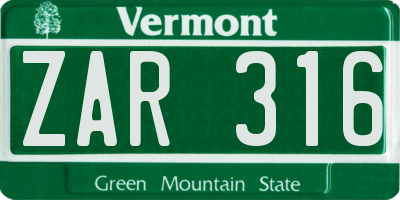 VT license plate ZAR316