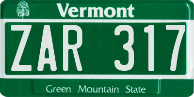 VT license plate ZAR317